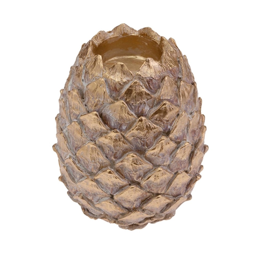 NWT Boston International Tall Gold Wash Pinecone Tealight Candleholder